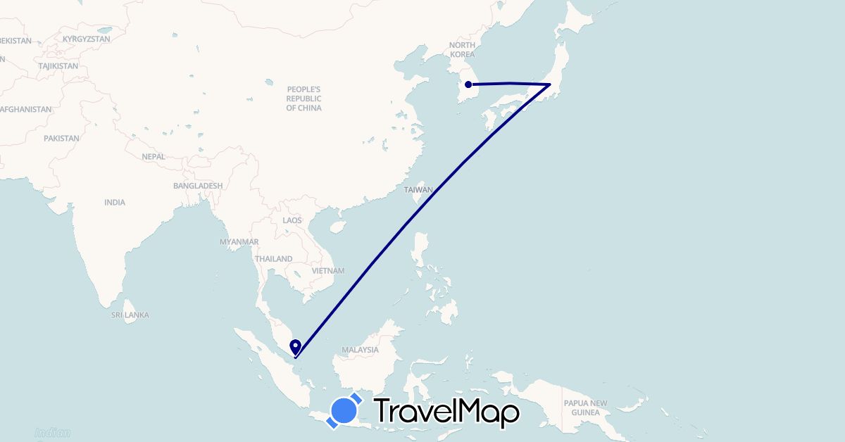 TravelMap itinerary: driving in Japan, South Korea, Singapore (Asia)